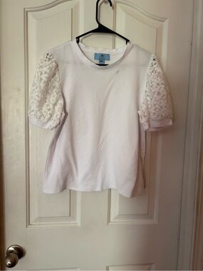 CeCe White Lace Puff Sleeve Top